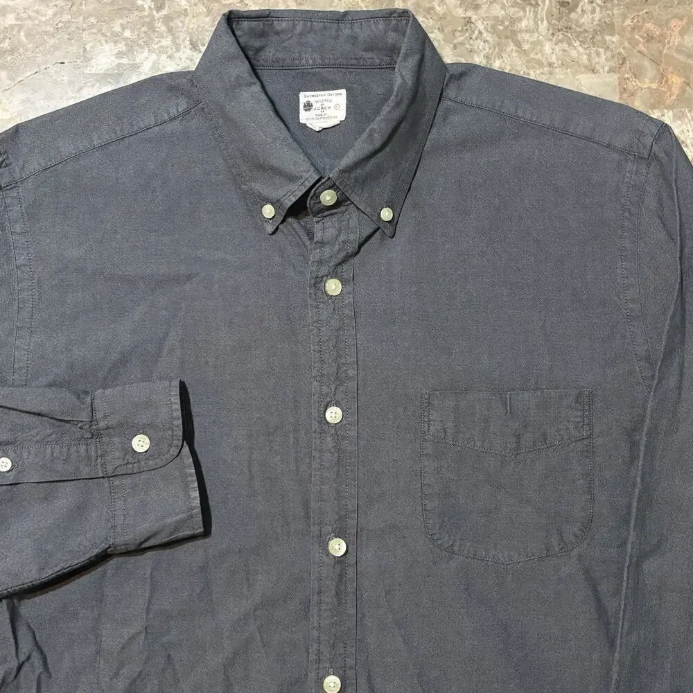 J Crew Shirt Mens Large Grey Sunwashed Oxford Woven Long Sleeve Button OCBD